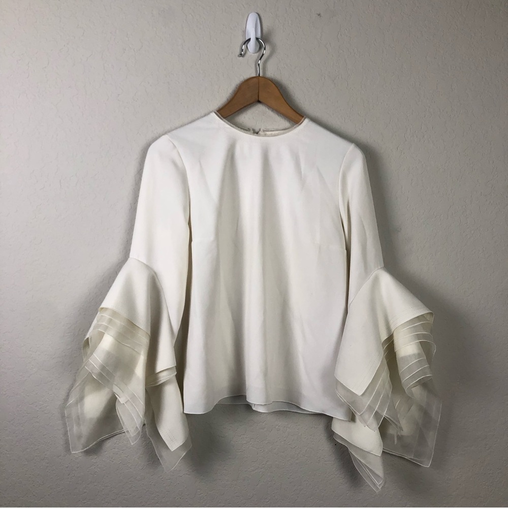 ROKSANDA Top Rana White Tulle Trimmed Crepe Blouse - Picture 3 of 15